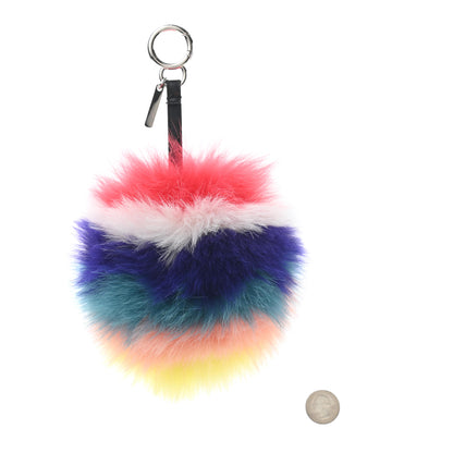 Fendi Fox Fur Shiny Nappa Rainbow Pom Pom Bag Charm Rosso Multicolor Black 2 of 3