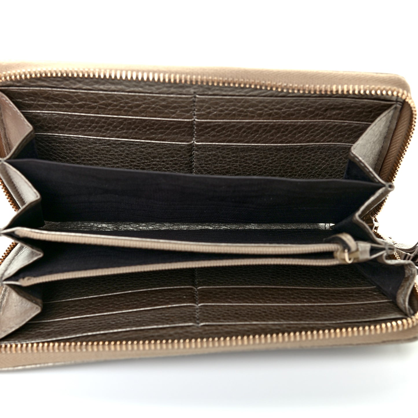 Metallic Pebbled Calfskin Soho Zip Around Wallet Golden Beige