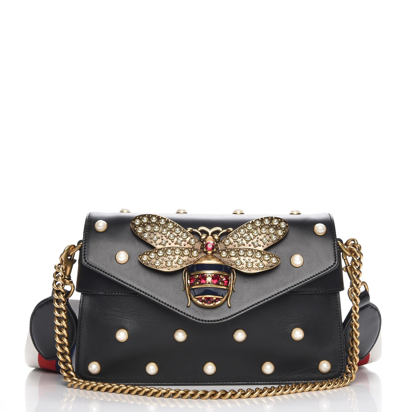 Nappa Pearl Studded Mini Queen Margaret Broadway Shoulder Bag Black
