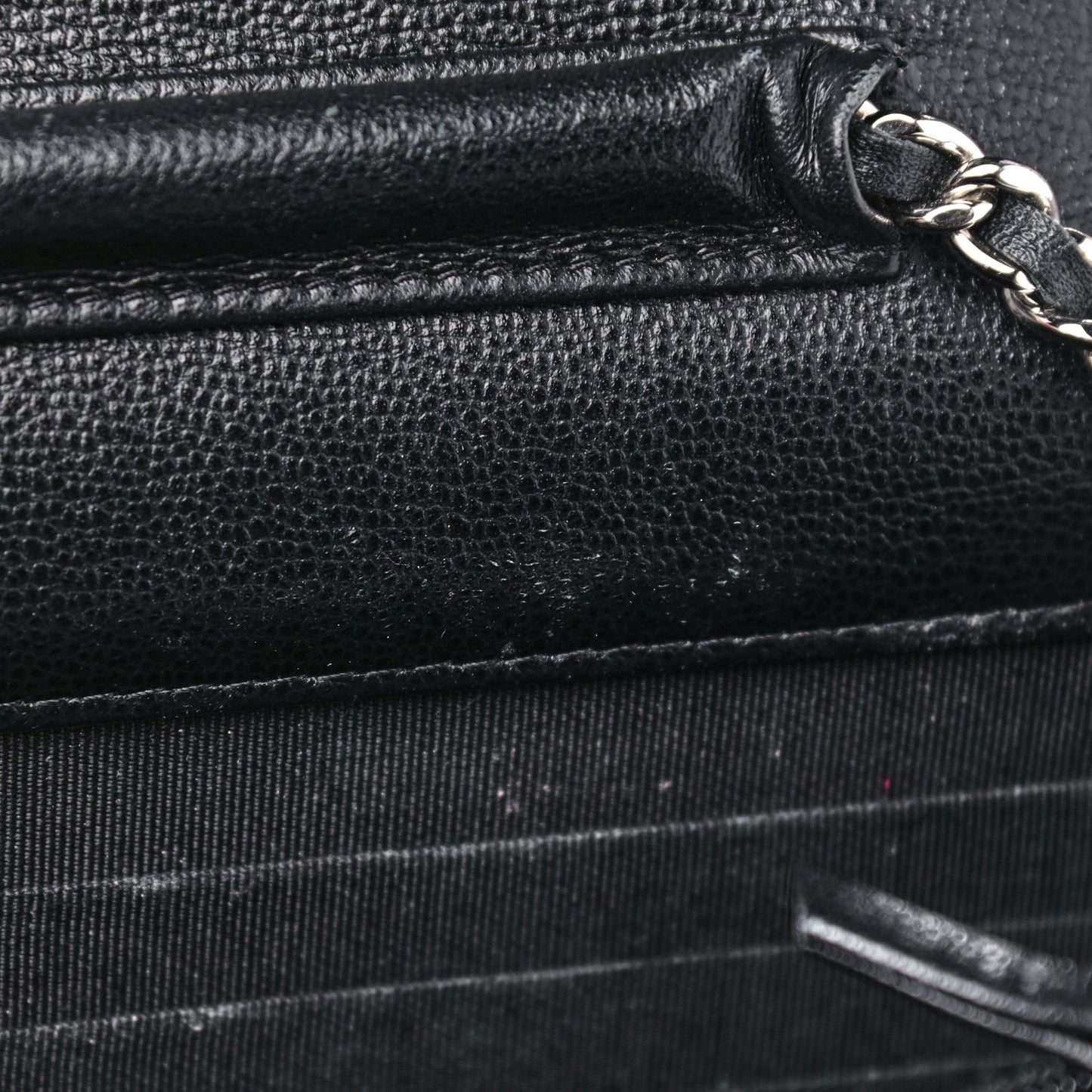Grained Calfskin Quilted CC Box Wallet On Chain WOC Black