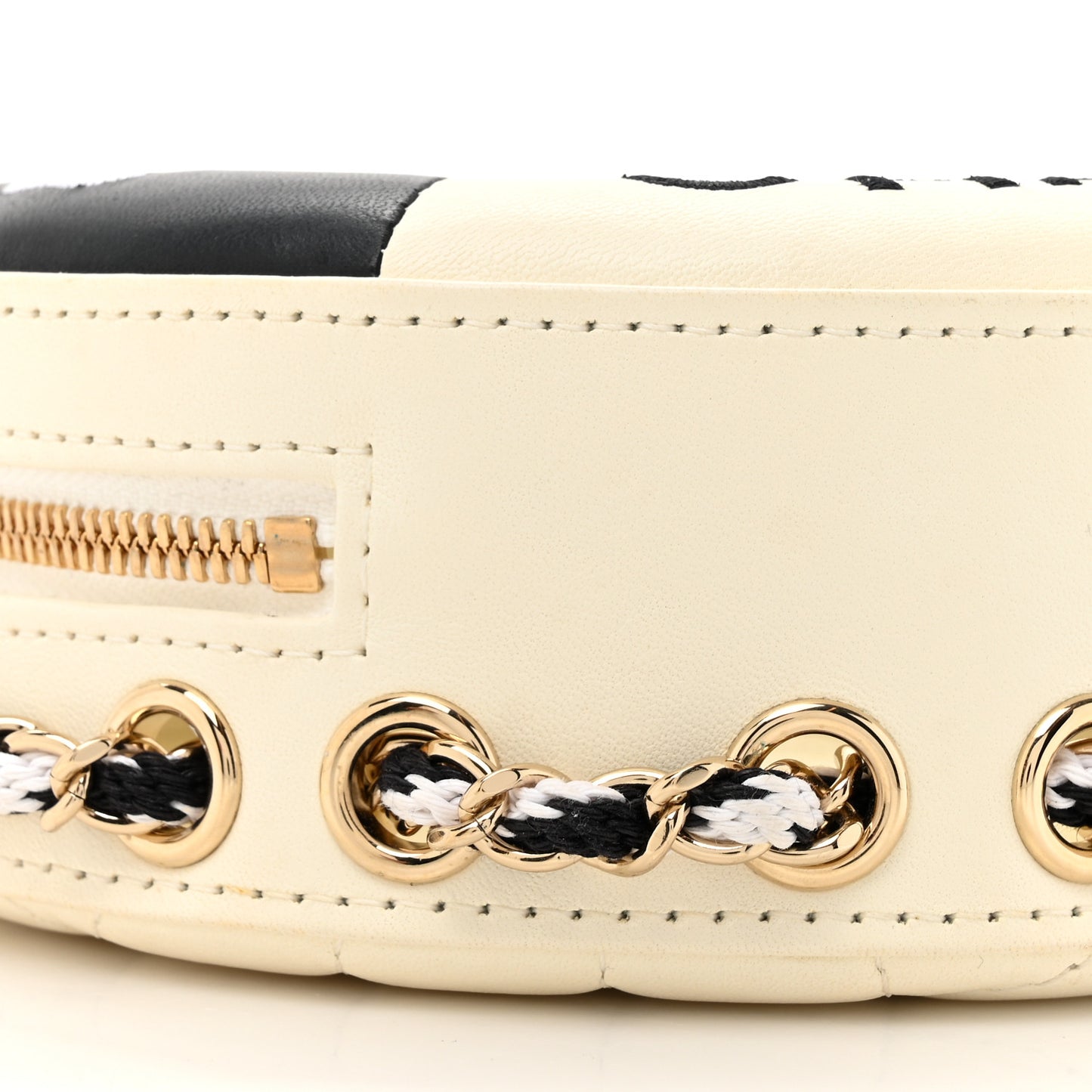 Lambskin Coco Lifesaver Round Bag Black White