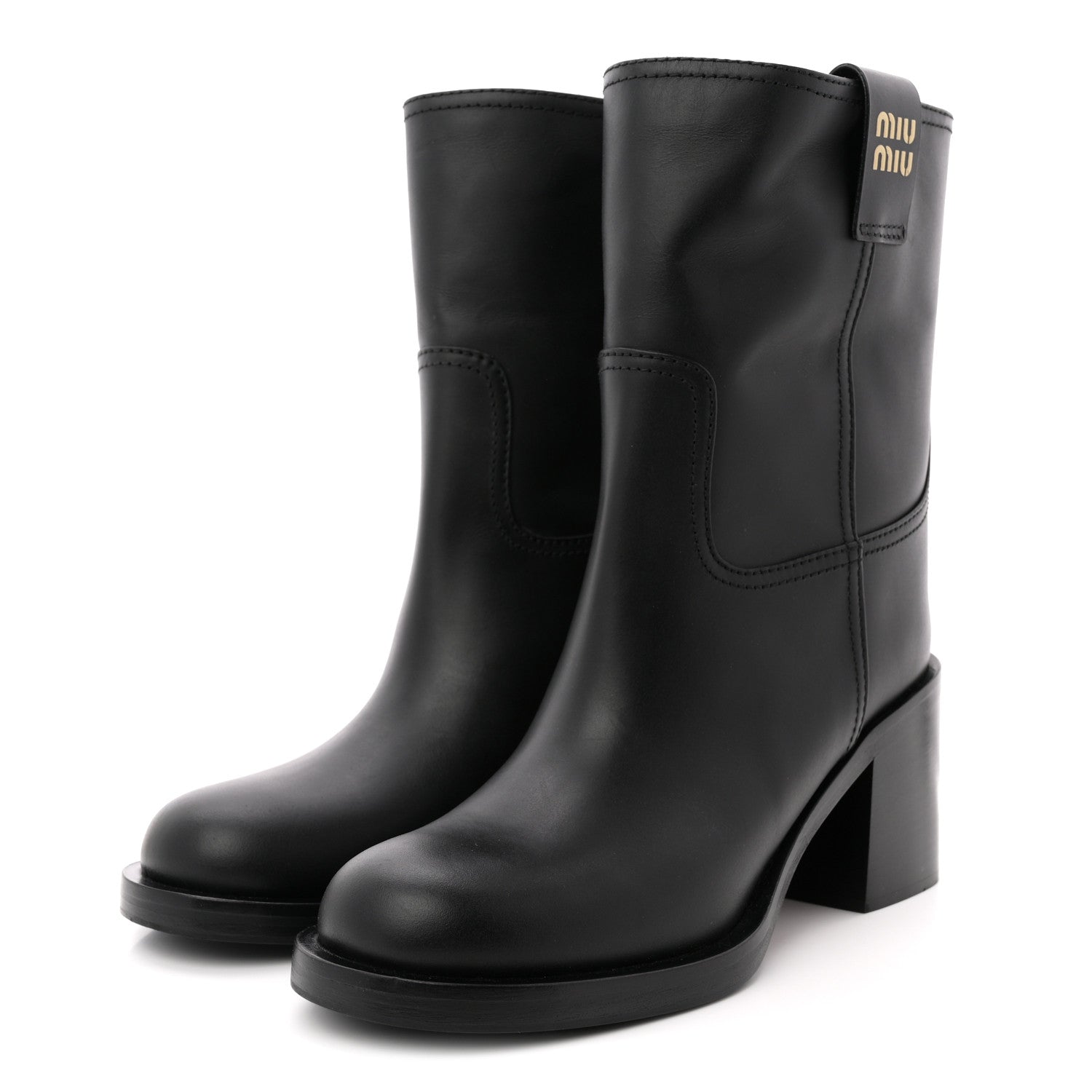 Miu Miu Calfskin Short Moto Boots 37 Black 4 of 9