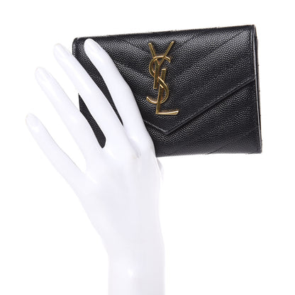 Saint Laurent Grain De Poudre Matelasse Chevron Small Monogram Envelope Wallet Black 2 of 7
