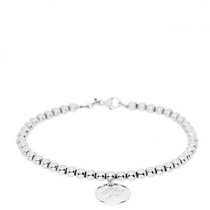 Tiffany Sterling Silver 4mm I Love You Round Tag Bead Bracelet 1 of 4