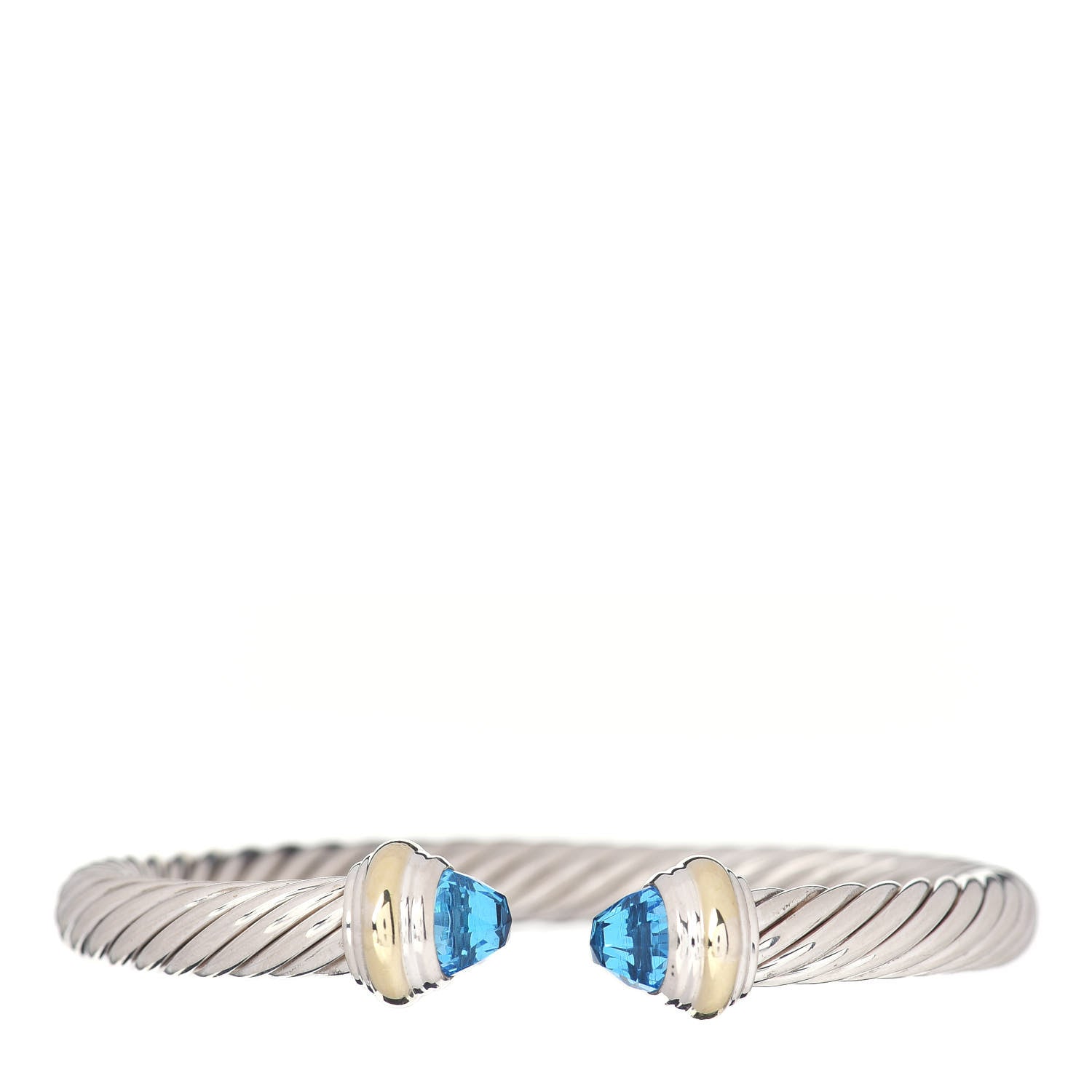 David Yurman Sterling Silver 14K Yellow Gold Blue Topaz 7mm Cable Classics Bracelet 1 of 4