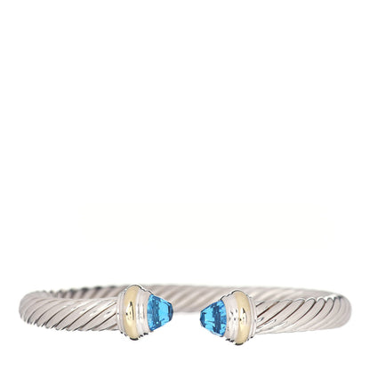 David Yurman Sterling Silver 14K Yellow Gold Blue Topaz 7mm Cable Classics Bracelet 1 of 4