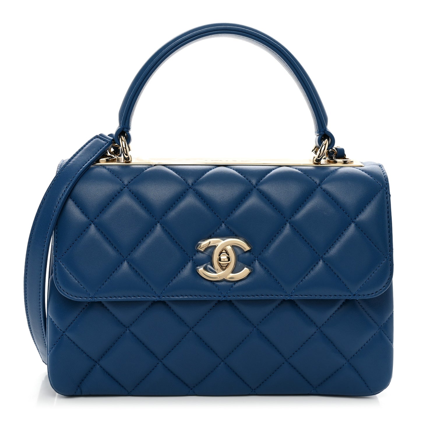 Lambskin Quilted Small Trendy CC Flap Dual Handle Bag Blue