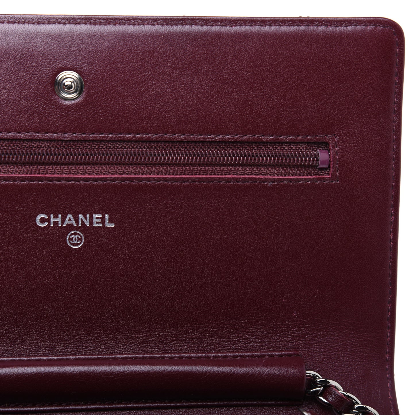 Striated Patent Quilted Wallet on Chain WOC Bordeaux