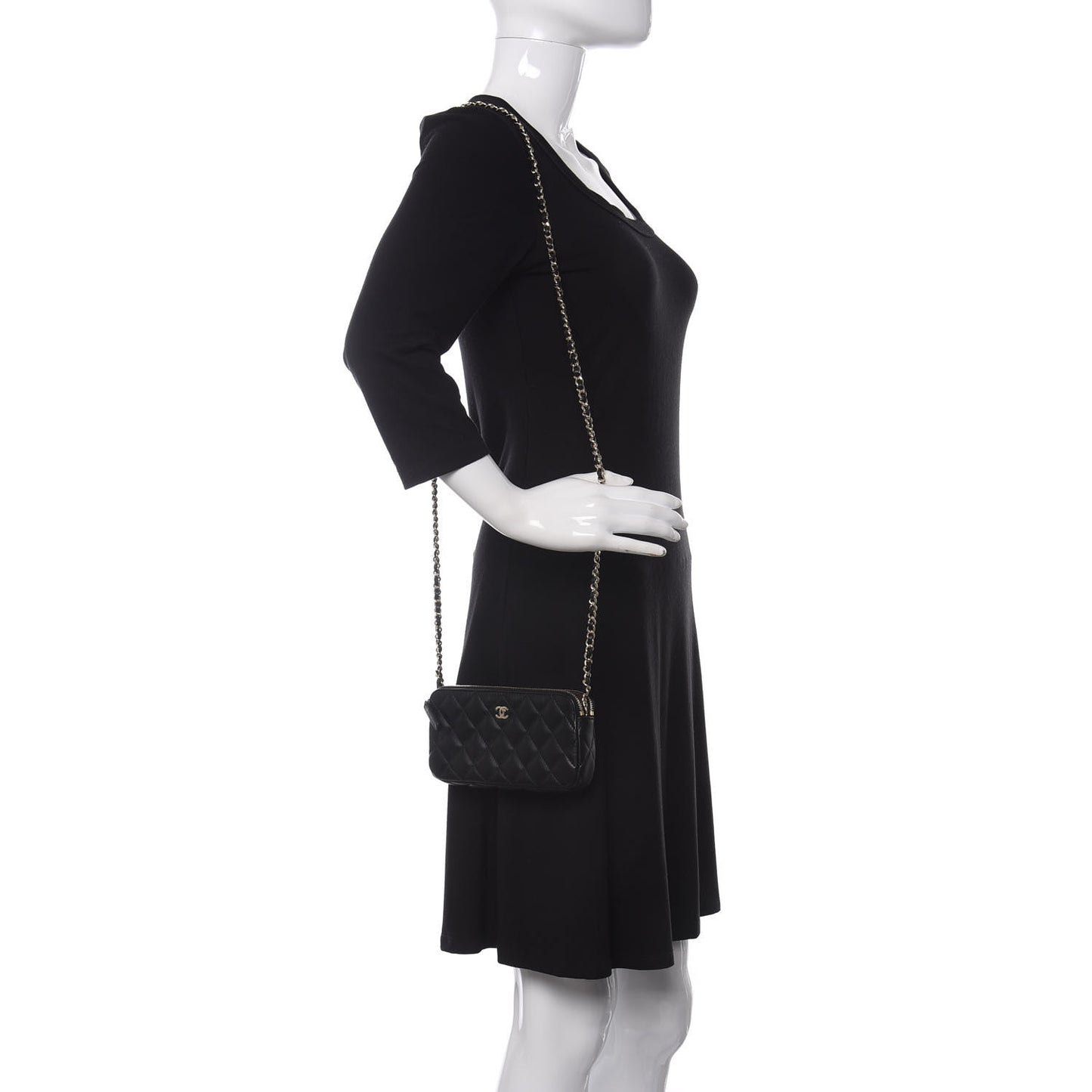 Lambskin Quilted Small Clutch With Chain Black