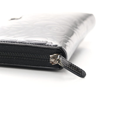 Chanel Patent Camellia Embossed Large Zip Around Gusset Wallet Black 12 of 12