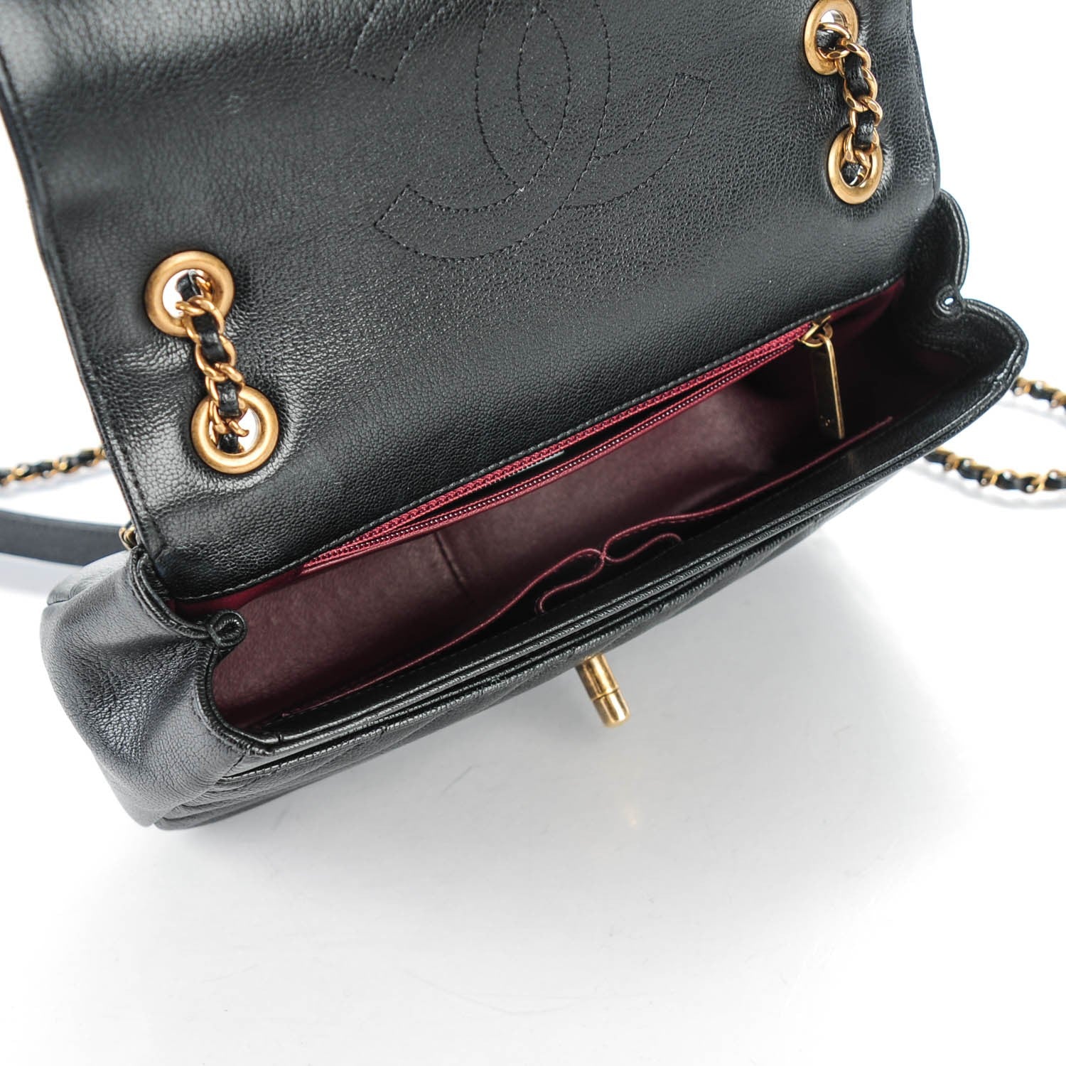 Chanel Shiny Goatskin Diagonal Quilted Smalll Flap Black 5 of 7