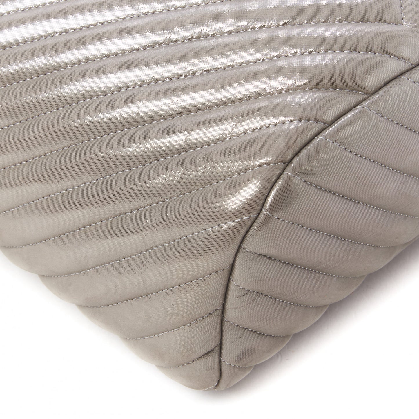 Metallic Calfskin Chevron Quilted Small Urban Spirit Backpack Silver