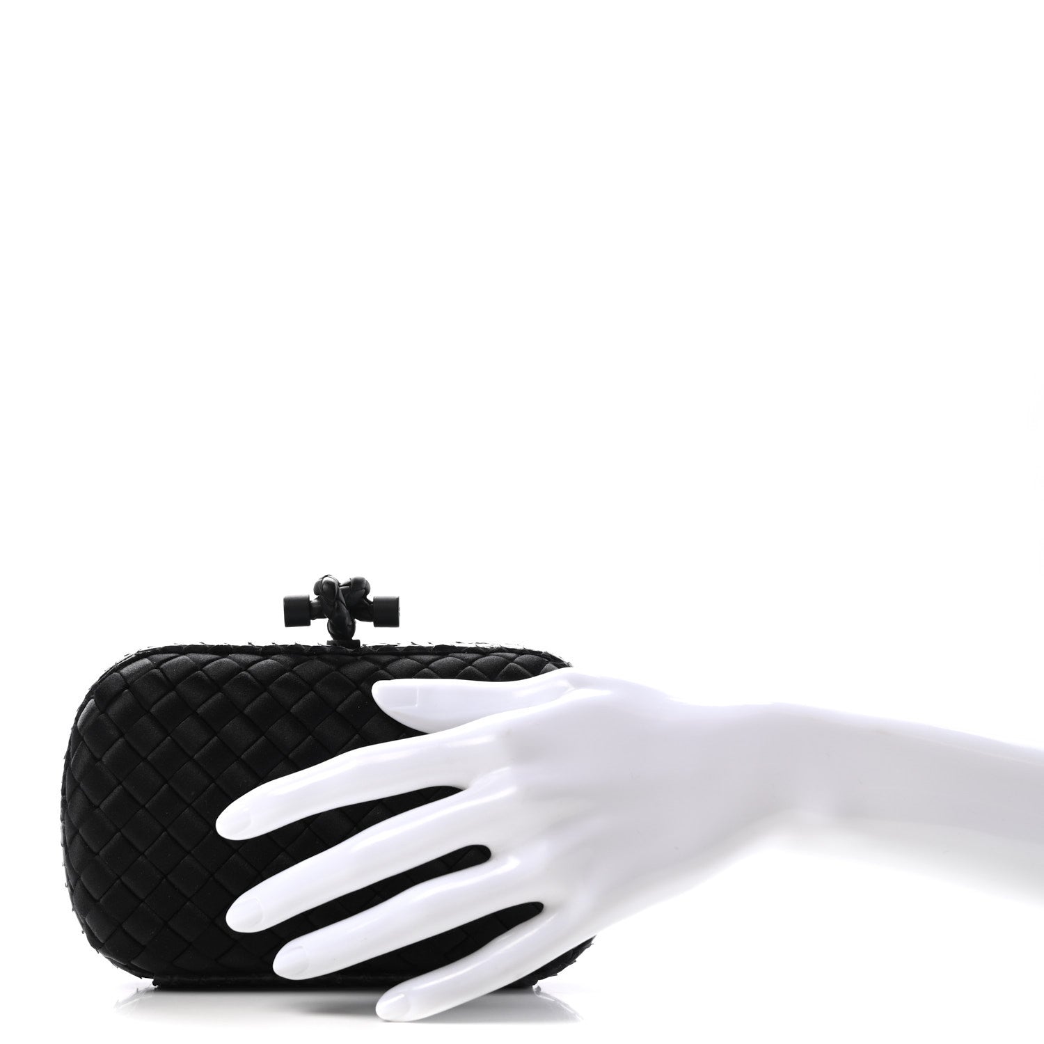 Bottega Veneta Satin Ayers Intrecciato Chain Knot Clutch Black 2 of 9