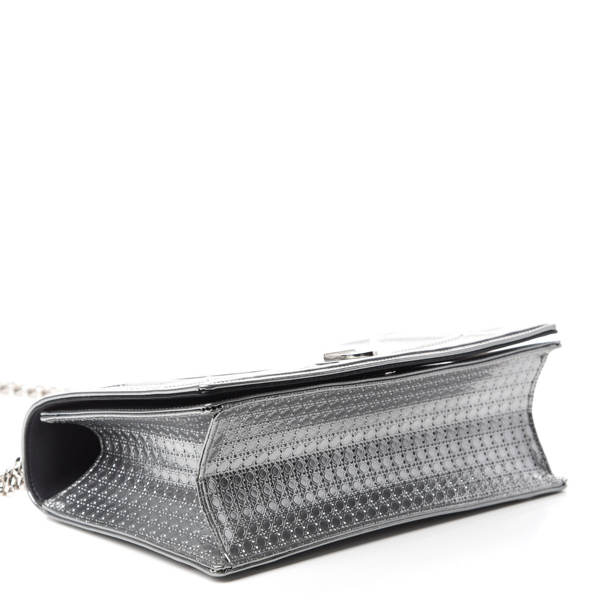 Metallic Patent Micro-Cannage Medium Diorama Flap Bag Silver