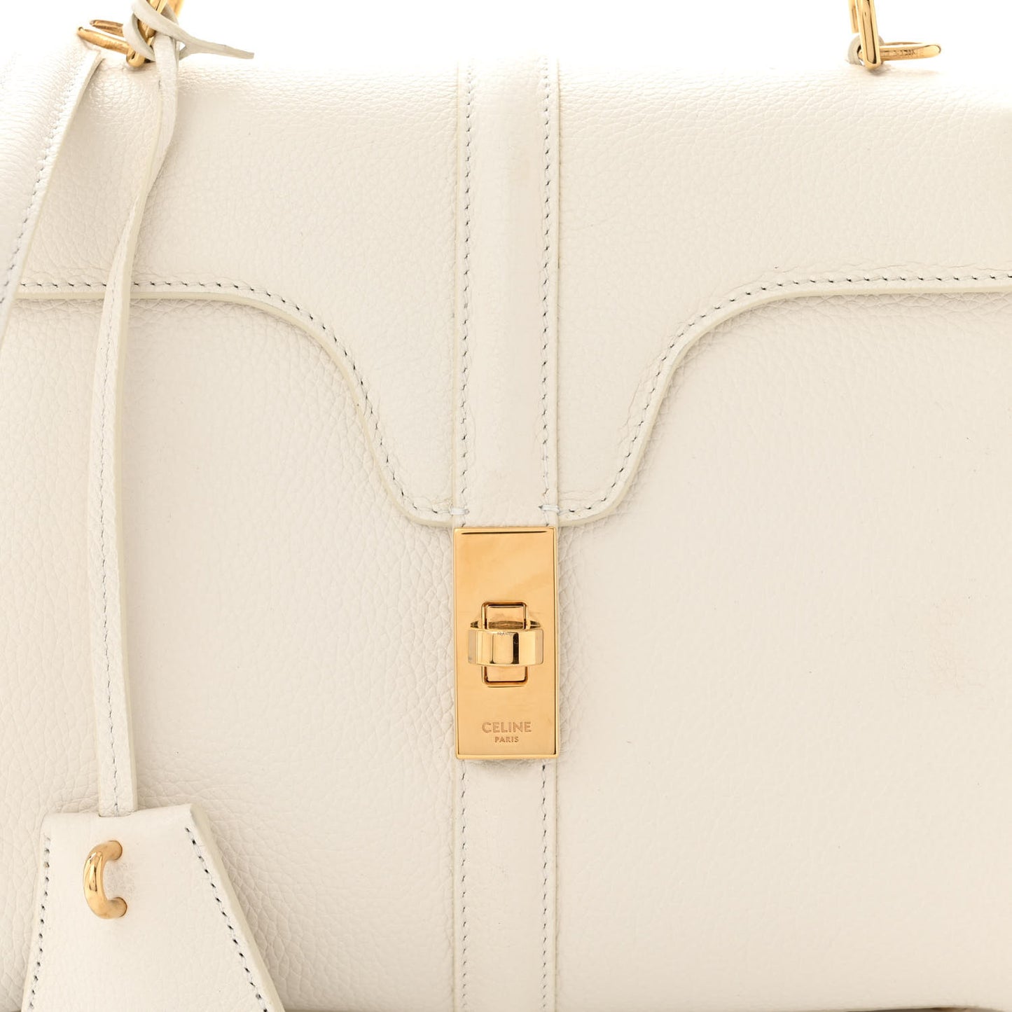 Grained Calfskin Small 16 Top Handle Bag White