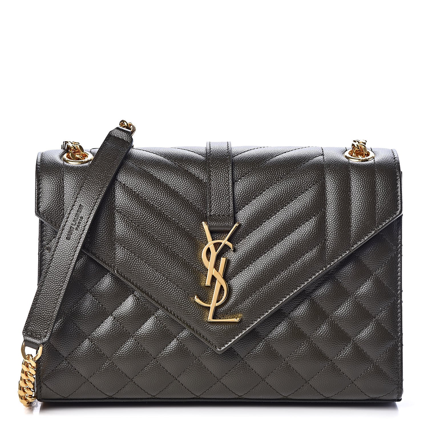 Saint Laurent Grain De Poudre Textured Mixed Matelasse Triquilt Medium Monogram Satchel Army Green 1 of 10