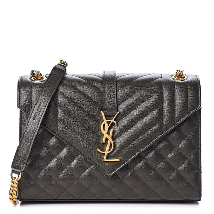 Saint Laurent Grain De Poudre Textured Mixed Matelasse Triquilt Medium Monogram Satchel Army Green 1 of 10