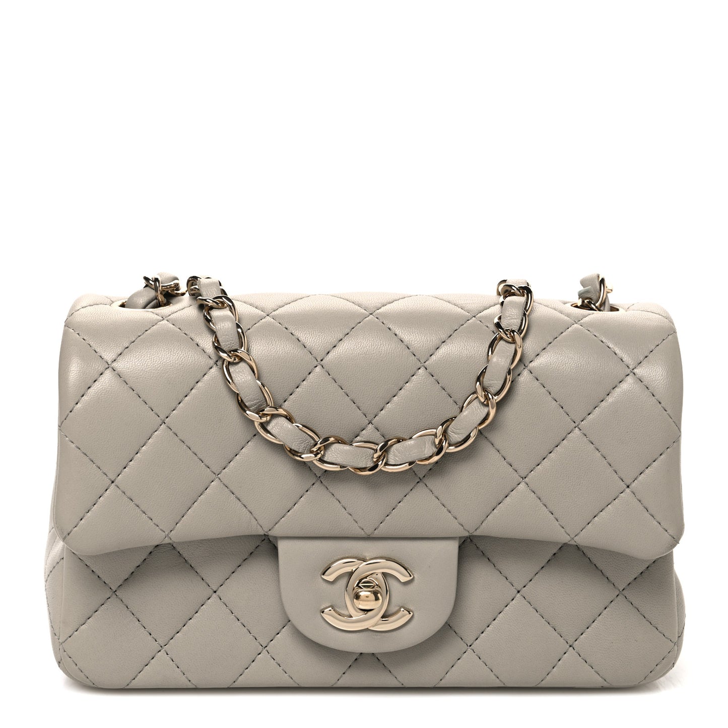 Lambskin Quilted Mini Rectangular Flap Grey