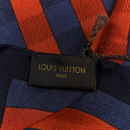 Louis Vuitton Cotton Silk Damier Stripe Stole Blue Red 4 of 4