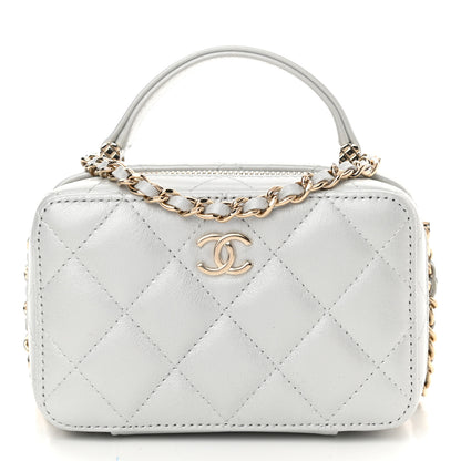 Chanel Metallic Lambskin Quilted Top Handle Vanity Case Silver 3 of 12