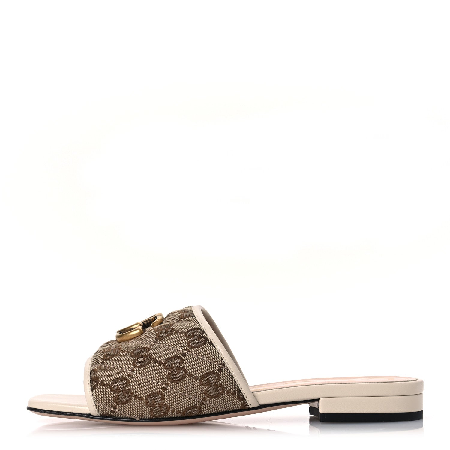 Gucci Monogram Matelasse Diagonal GG Marmont Flat Slide Sandals 36 Beige Ebony Mystic White 1 of 14
