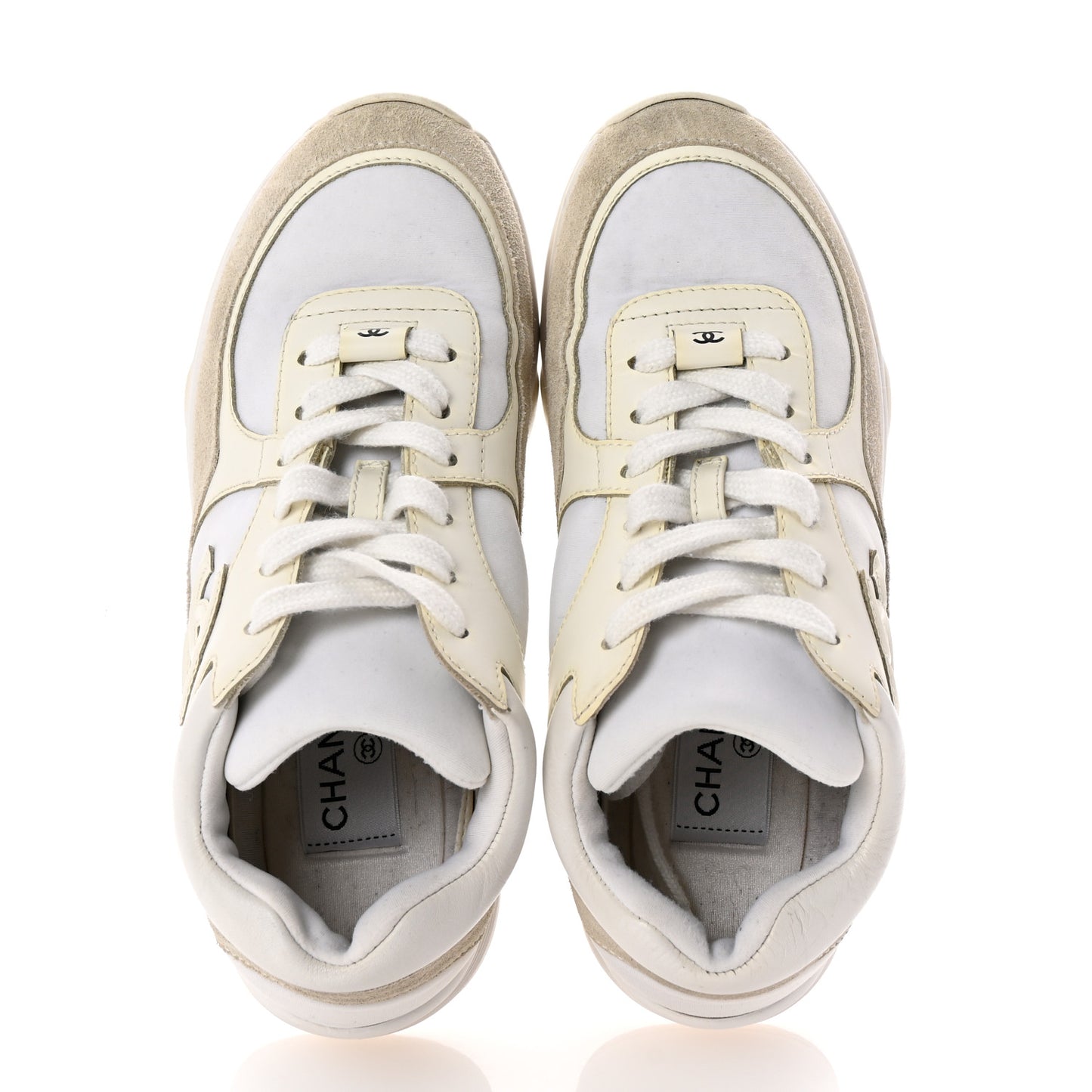 Suede Calfskin Fabric CC Sneakers 35 White