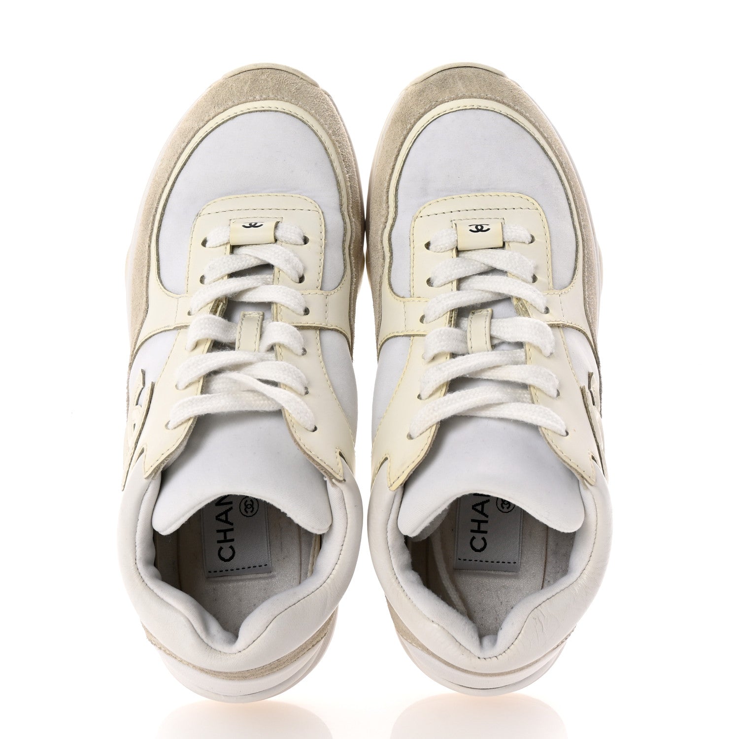 Chanel Suede Calfskin Fabric CC Sneakers 35 White 2 of 8