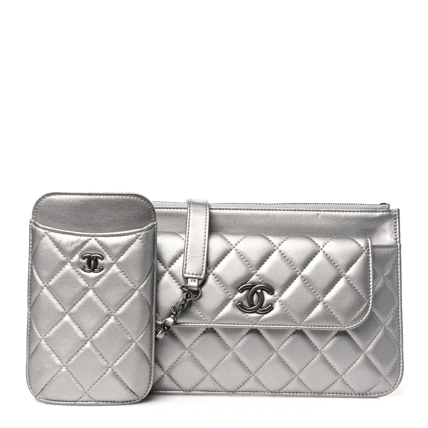 Chanel Metallic Lambskin Quilted Clutch With Chain Silver 4 of 13