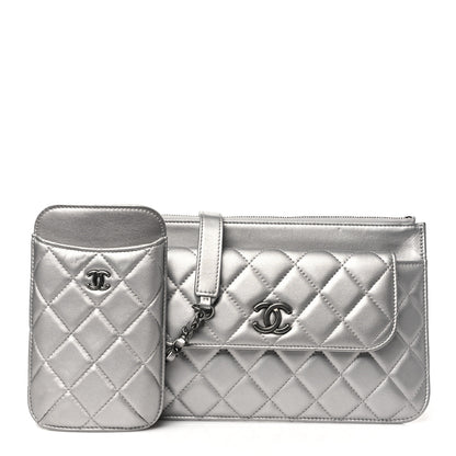 Chanel Metallic Lambskin Quilted Clutch With Chain Silver 4 of 13