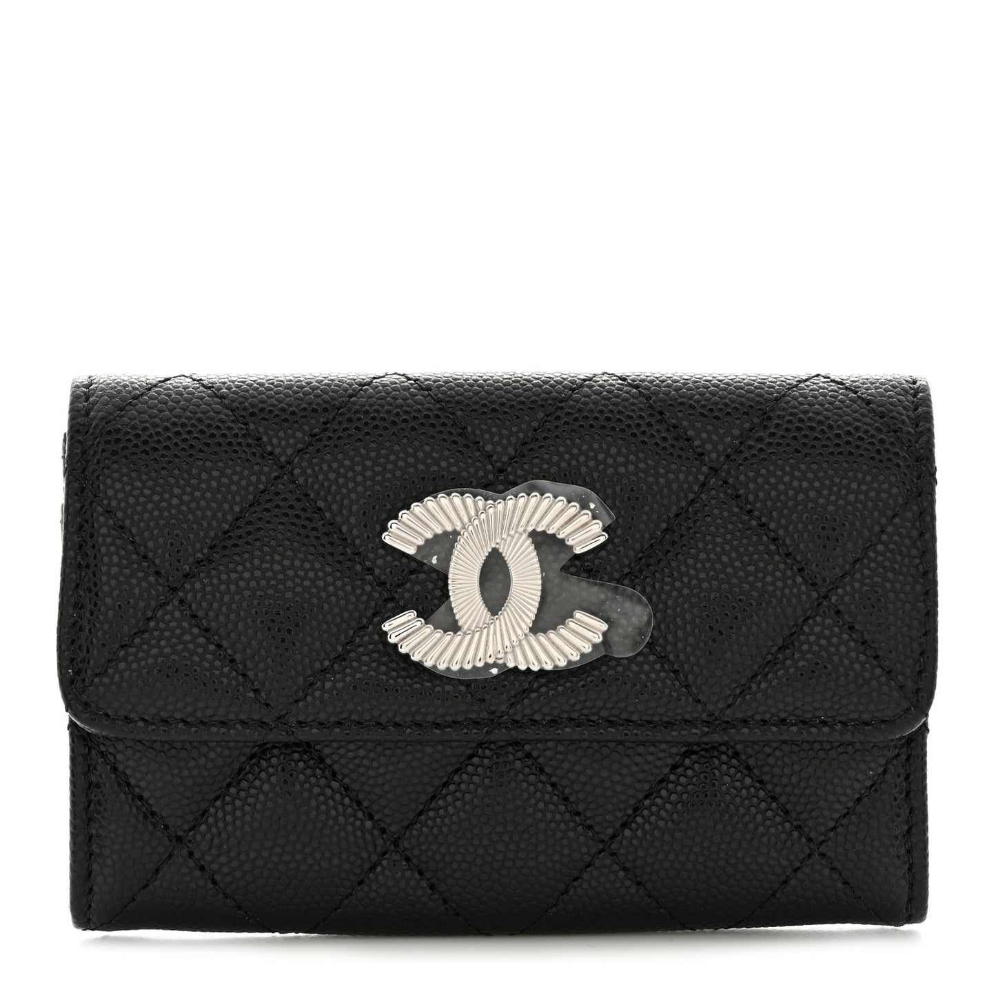 Caviar Quilted CC Flap Card Holder Black