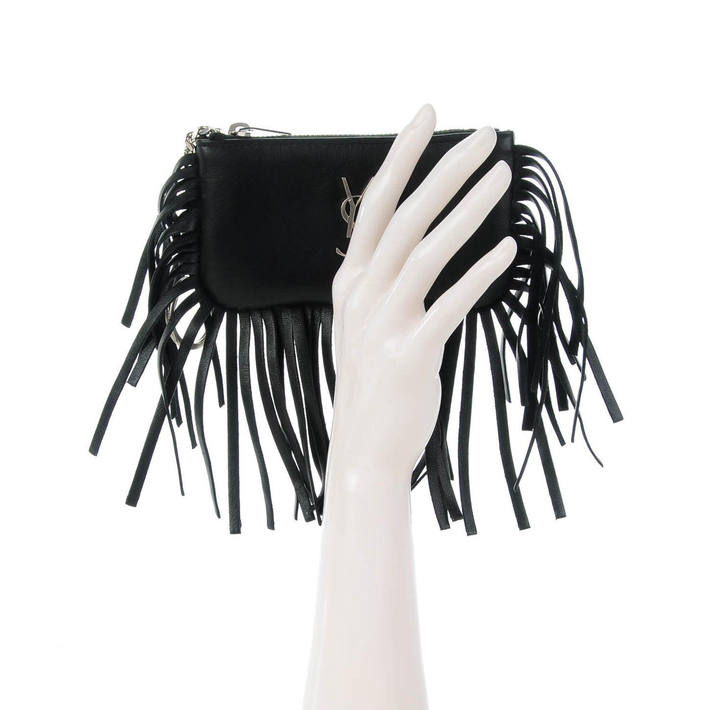 Calfskin Monogram Small Fringe Key Pouch Black