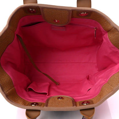 Chanel Straw Raffia Calfskin Striped Medium Deauville Tote Dark Beige Fuchsia Navy Blue 5 of 10