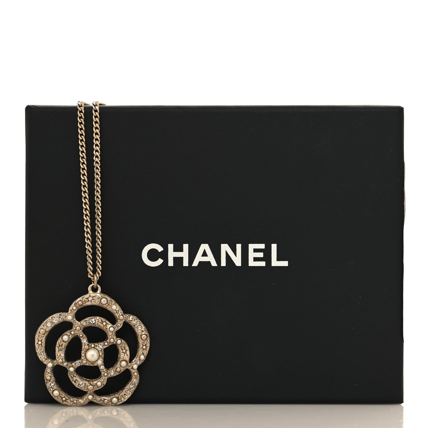 Pearl Crystal Large Camellia Pendant Necklace Light Gold