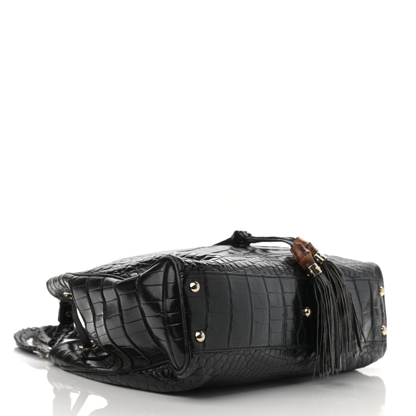 Crocodile Peggy Braided Tote Black