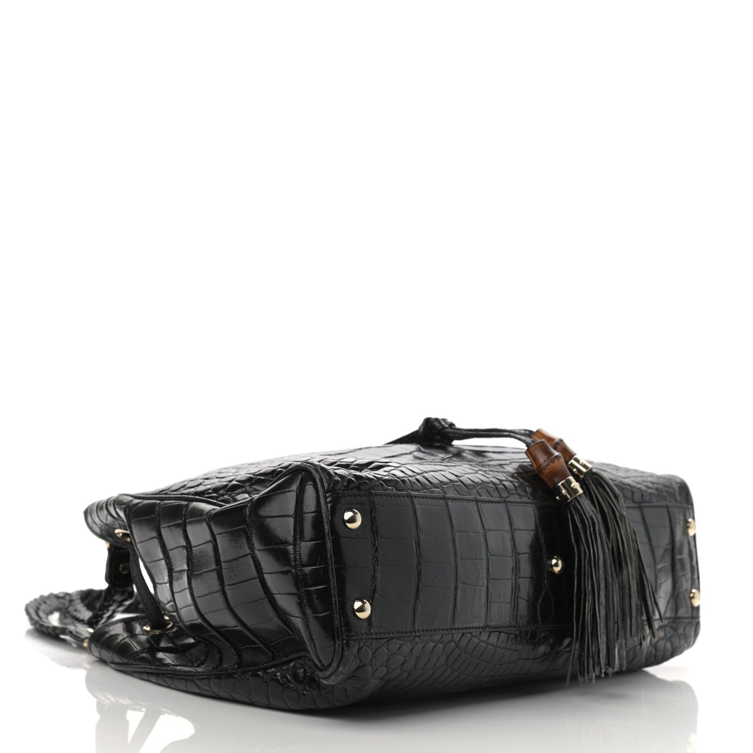 Gucci Crocodile Peggy Braided Tote Black 4 of 12