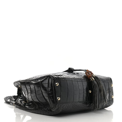 Gucci Crocodile Peggy Braided Tote Black 4 of 12