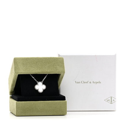 Van Cleef & Arpels 18K White Gold Mother Of Pearl Vintage Alhambra Pendant Necklace 6 of 6