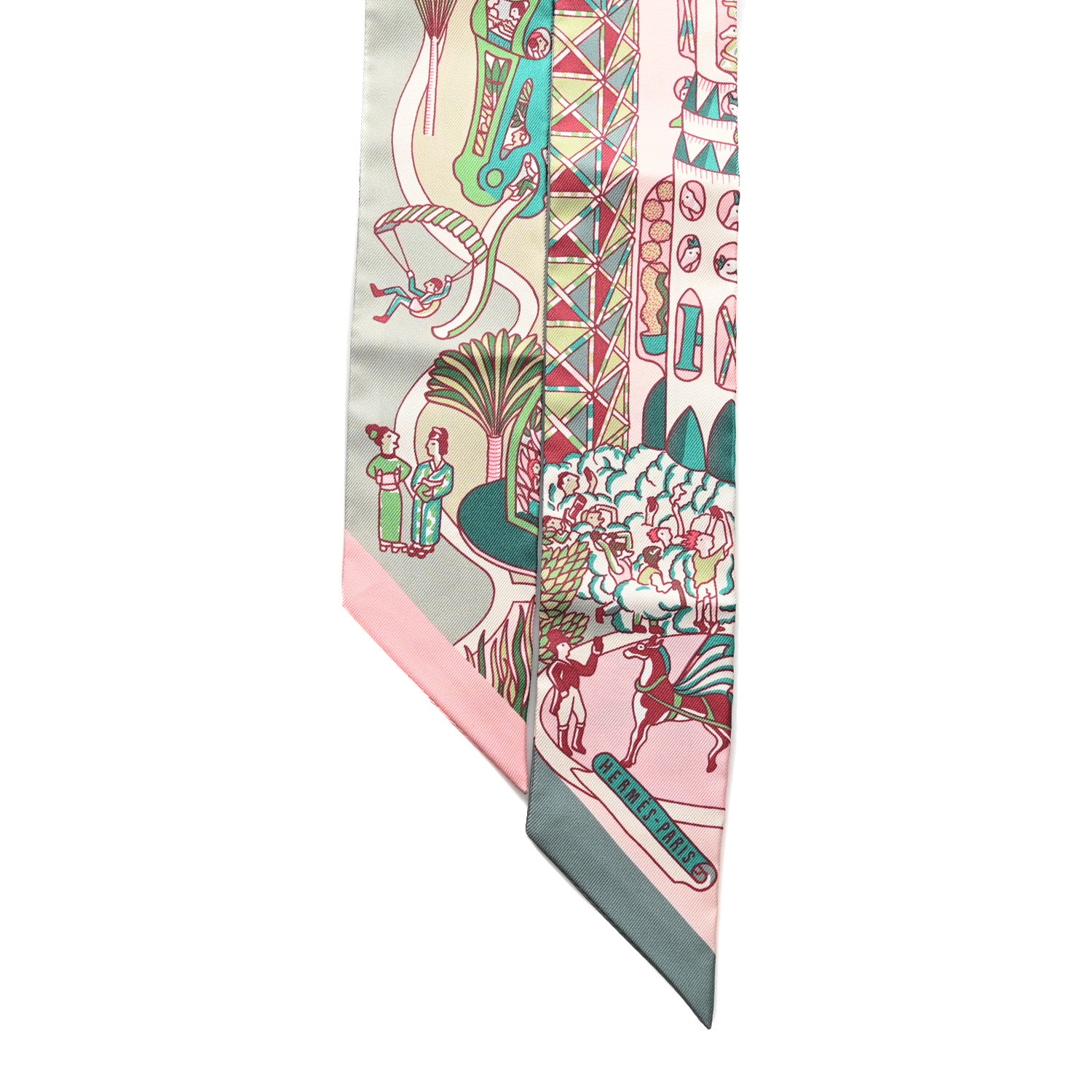 Hermes Silk Exposition Universelle Twilly Rose Poudre Vert 2 of 4