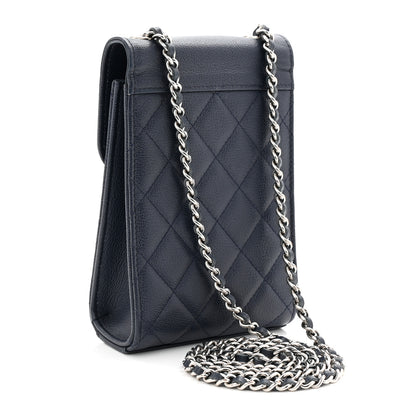 Chanel Grained Calfskin Quilted CC Box Clutch With Chain Navy 3 of 11