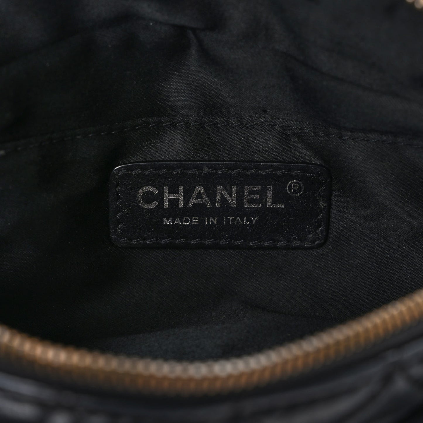 Lambskin Quilted Banane Waist Bag Fanny Pack Black