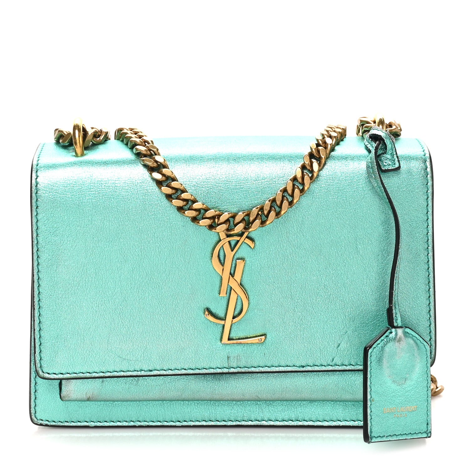 Saint Laurent Metallic Calfskin Small Monogram Sunset Chlorophille 6 of 9