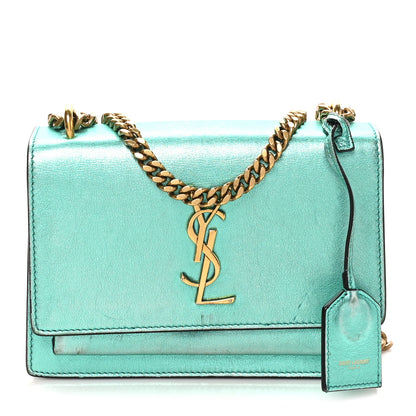 Saint Laurent Metallic Calfskin Small Monogram Sunset Chlorophille 6 of 9