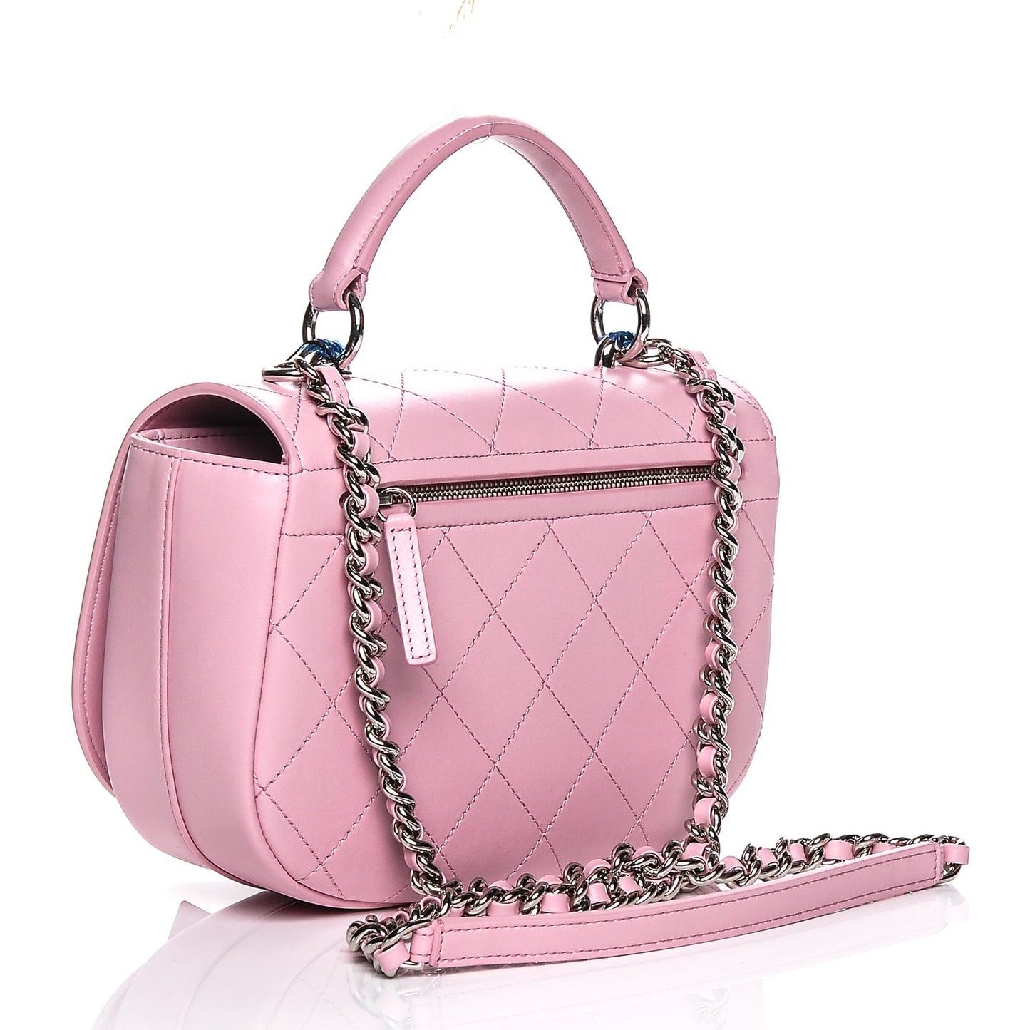 Calfskin Stitched Ring My Bag Flap Crossbody Pink