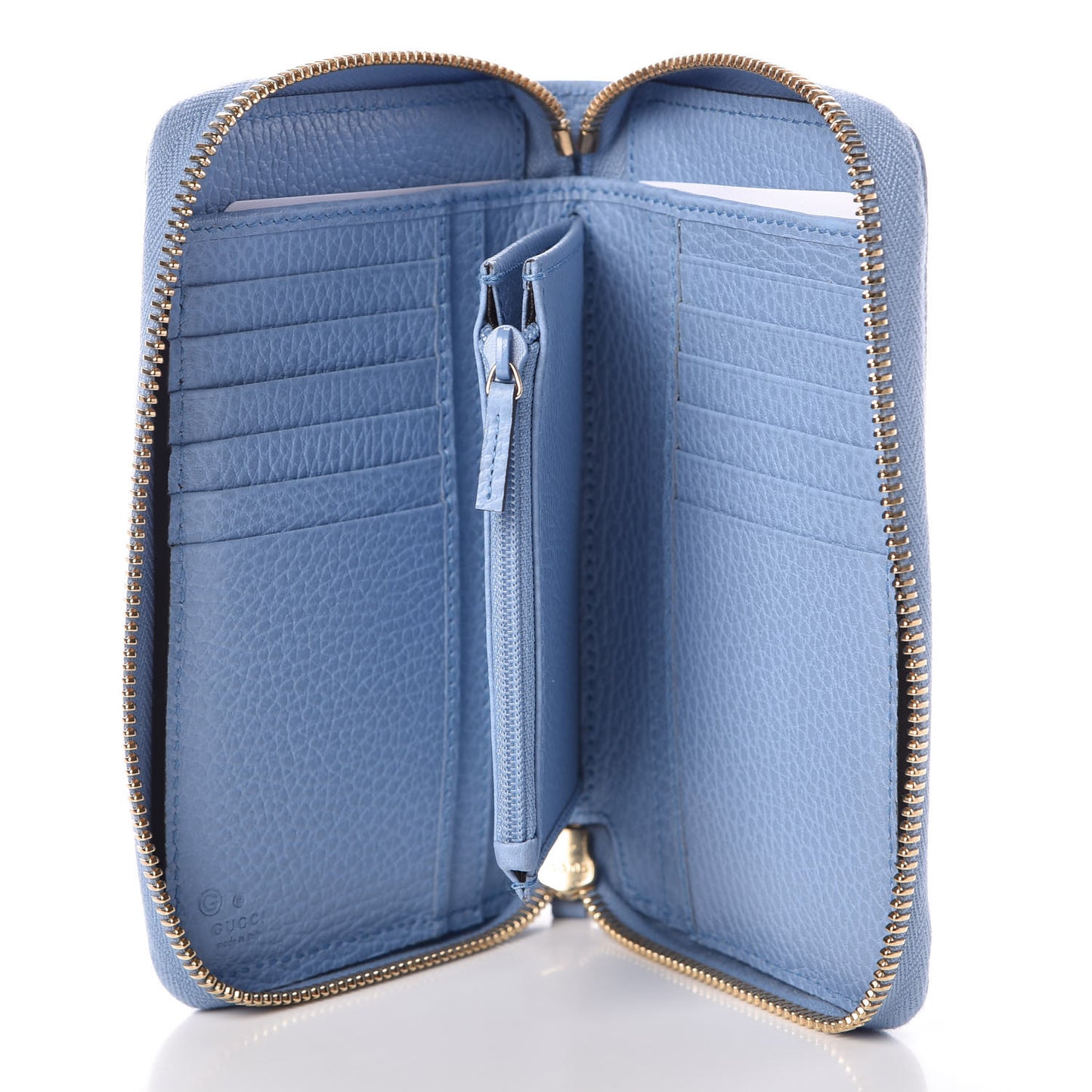 Monogram Dollar Calfskin Zip Around Compact Wallet Beige Ebony Mineral Blue