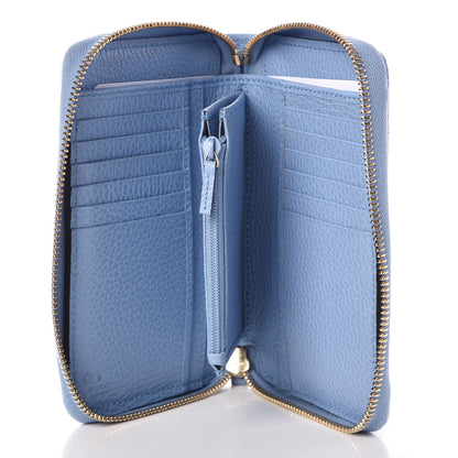 Gucci Monogram Dollar Calfskin Zip Around Compact Wallet Beige Ebony Mineral Blue 5 of 7