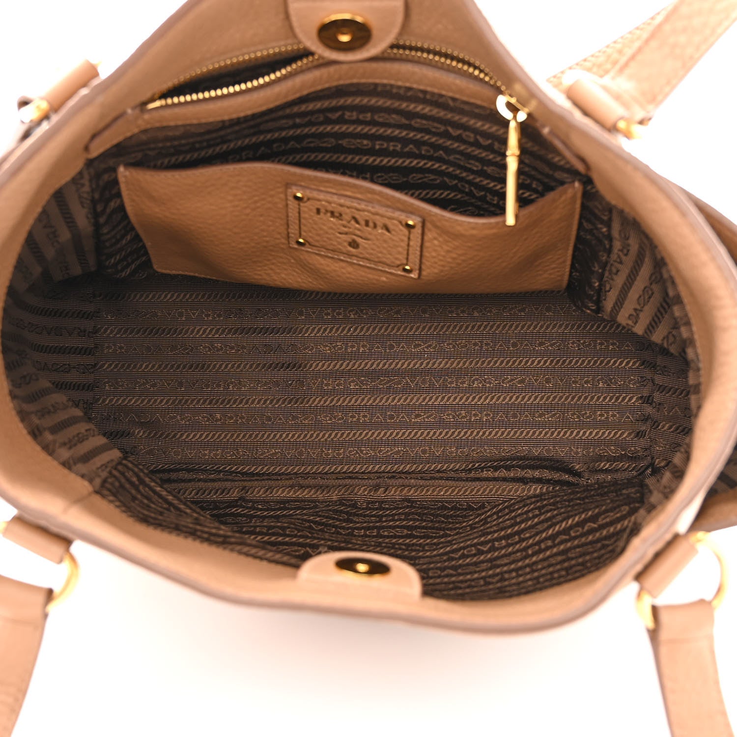 Prada Vitello Daino Side Pocket Shoulder Bag Tote Sesamo 5 of 12