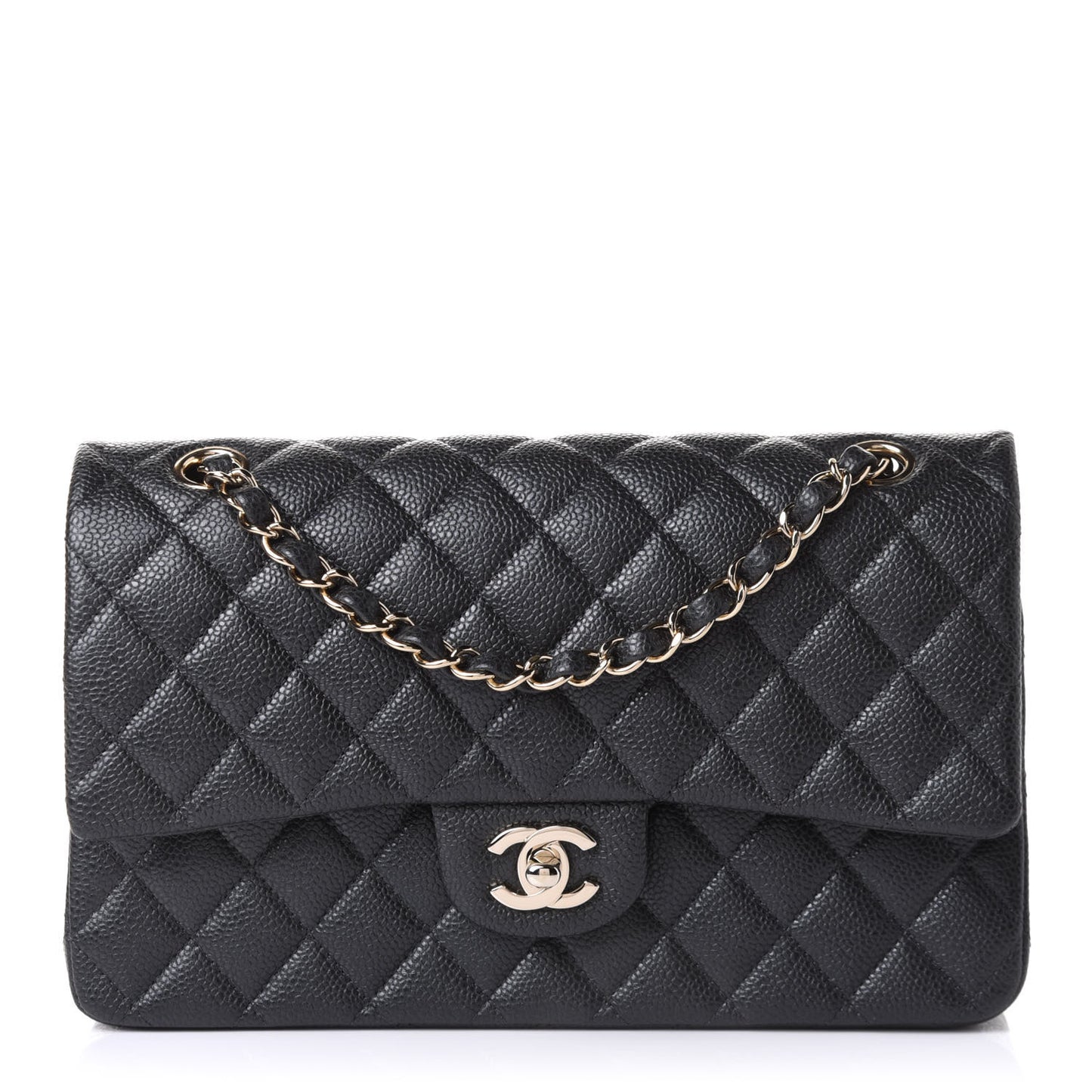 Caviar Quilted Medium Double Flap Dark Grey