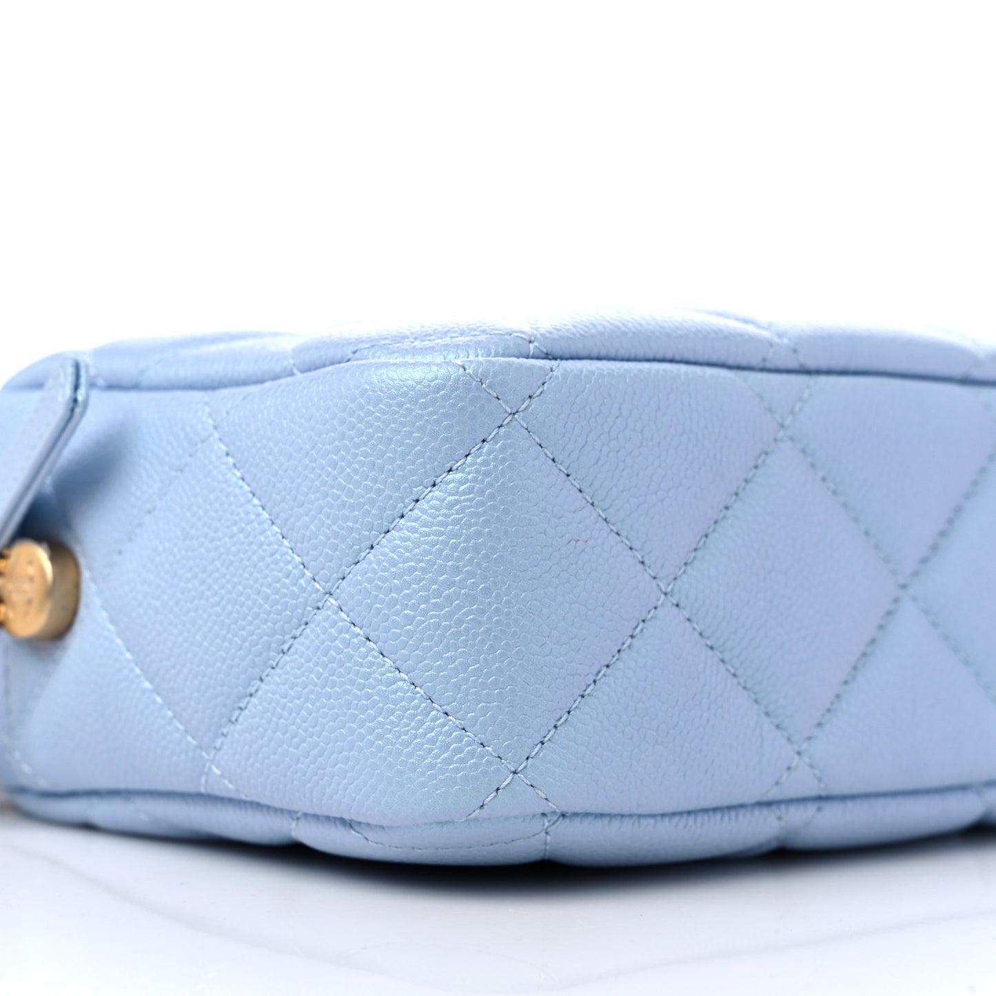Iridescent Caviar Quilted Mini My Perfect Camera Case Light Blue