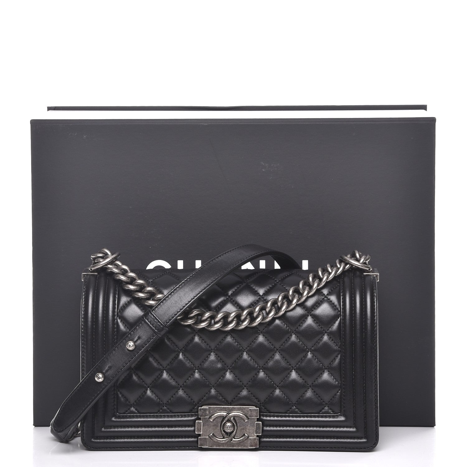 Chanel Lambskin Quilted Medium Boy Flap Black 8 of 8
