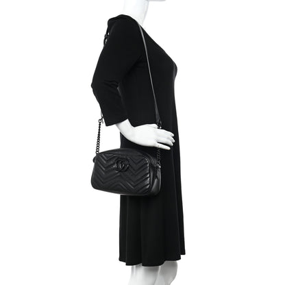 Gucci Calfskin Matelasse Monochrome Small GG Marmont Chain Shoulder Bag Black 2 of 17